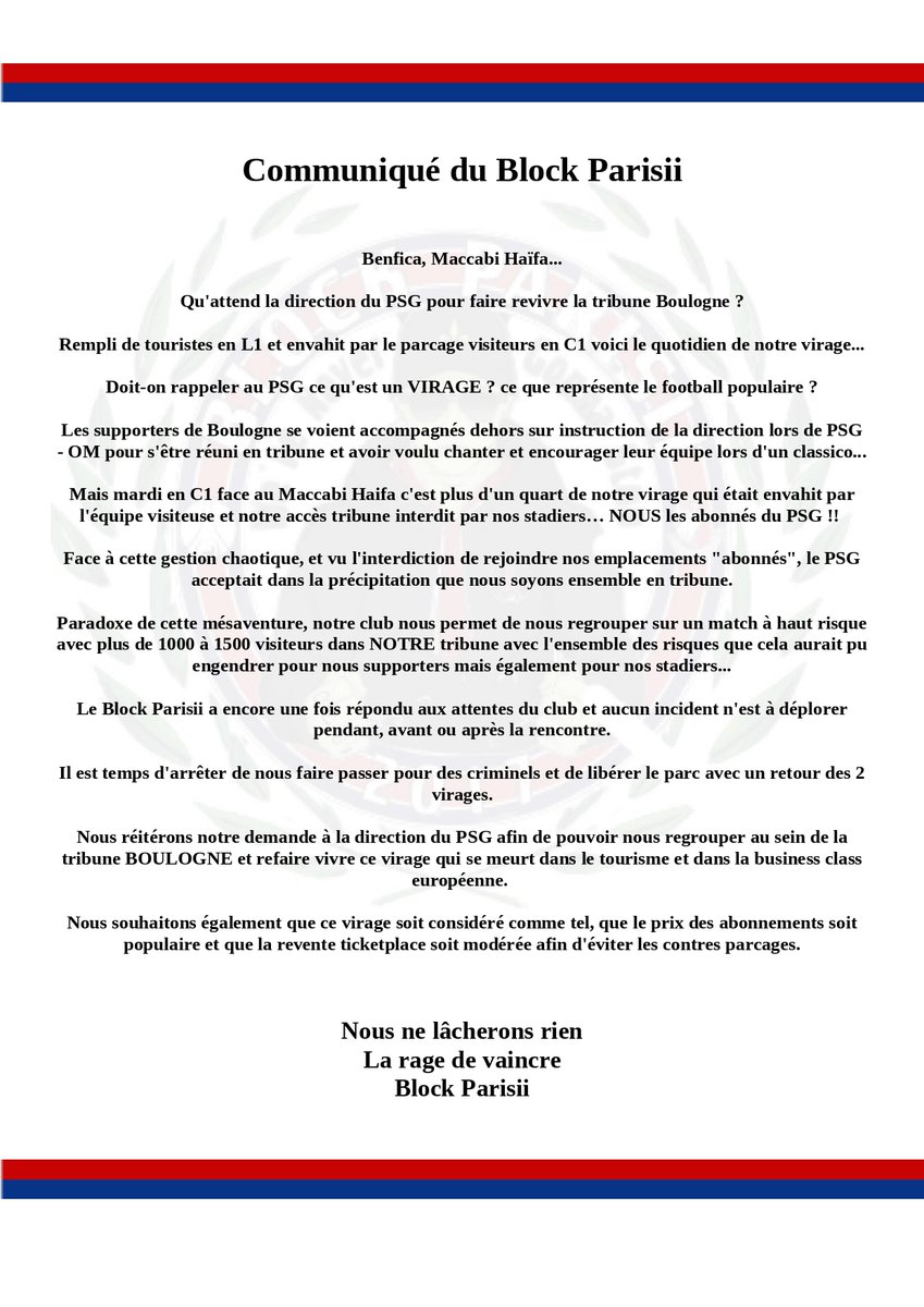 leblockparisii's tweet photo. #PSGMAC
#tribuneBoulogne
#TicketplaceOUT https://t.co/pUygr6AwE8