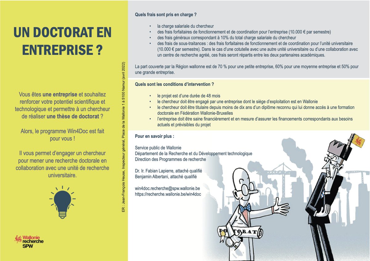 digitalwallonia's tweet photo. ⏰ Il vous reste un peu moins d’un mois pour déposer vos déclarations d’intention pour le programme #Win4doc qui permet à un chercheur de réaliser une thèse de #doctorat en entreprise !
Pour en savoir plus, rendez-vous sur ➡ https://t.co/AJzNL8mKzN
#digitalwallonia @Wallonie_SPW https://t.co/OR7tHj5uix