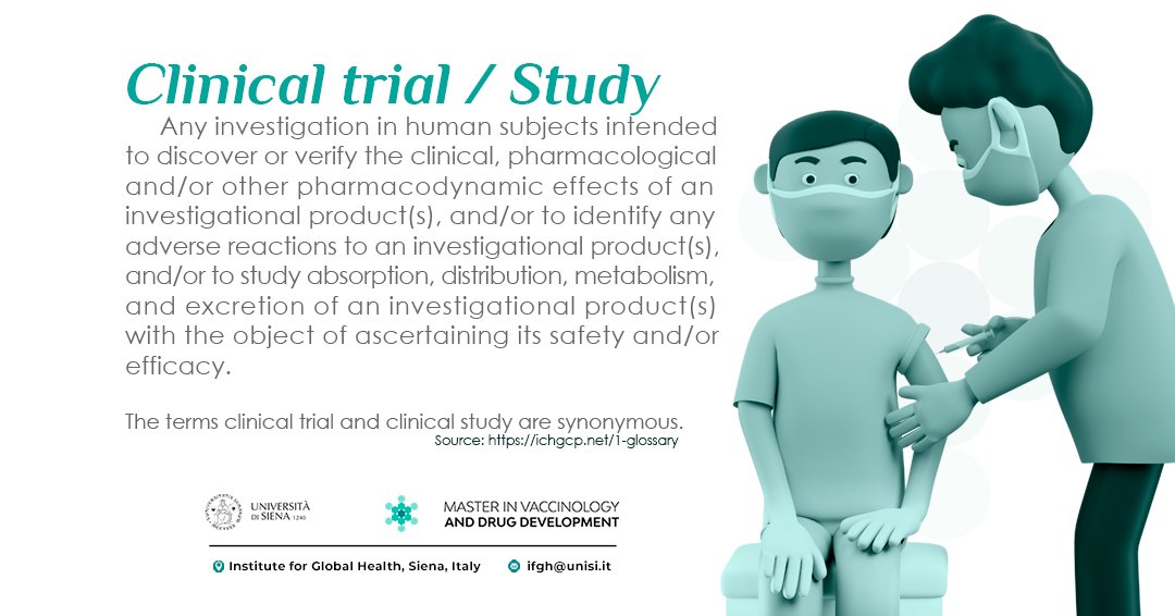 InVaccinology's tweet photo. *Vaccinology and Drug Development frequent terms*
✨Today´s term is #ClinicalTrial / #Sudy:
#MasterInVaccinology #UniversityOfSiena #IFGH #Siena https://t.co/7LR7Ow3TwW