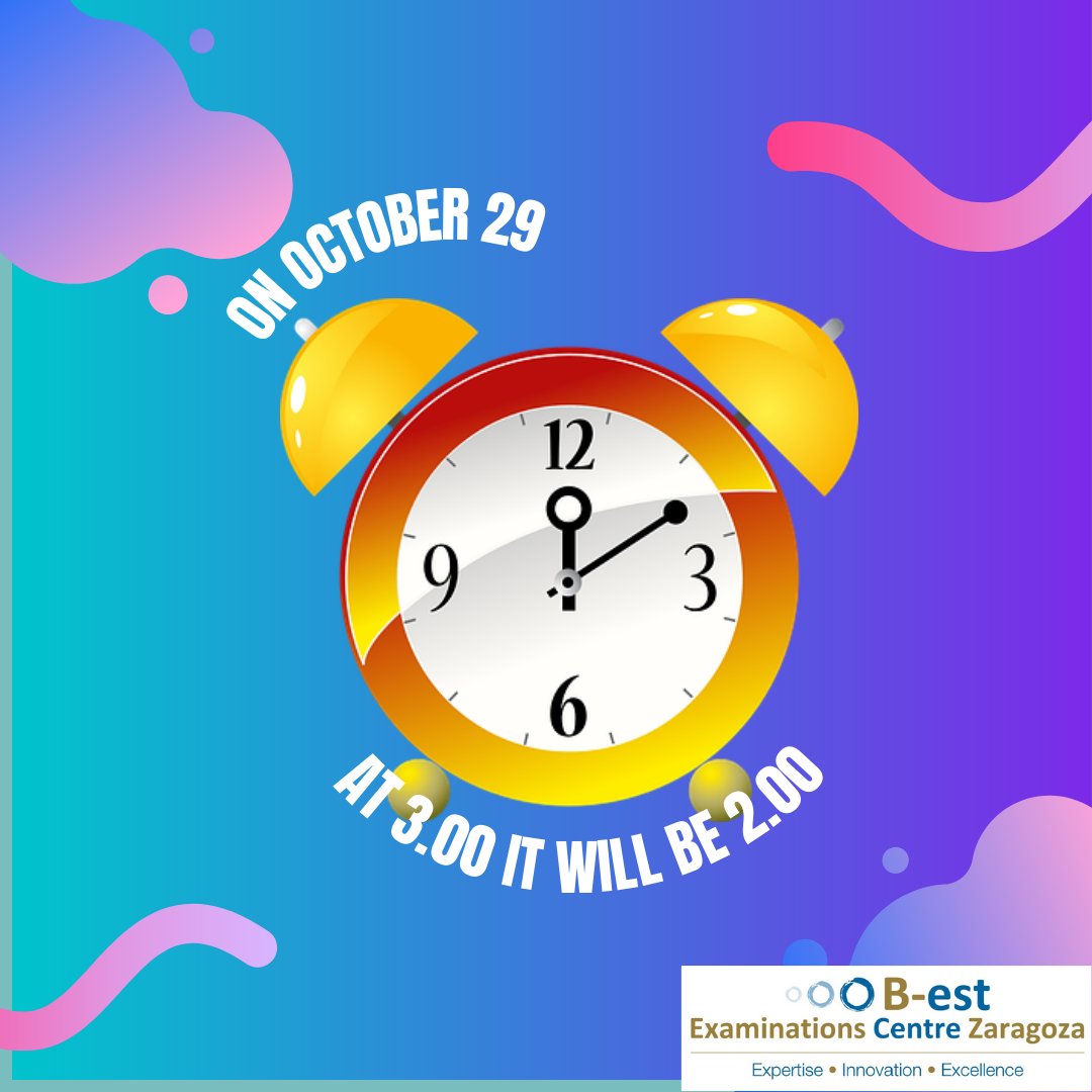 BestExamsZar's tweet photo. No te olvides de cambiar la hora!!!!! https://t.co/tznsEIiGAs

#bestexamszaragoza #Cambridge #exameningles #nivelcambridge https://t.co/isrlovFFkU
