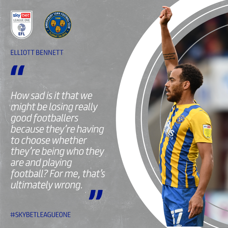 EFL's tweet photo. Well said, @Ebenno88 👏👏👏

The @shrewsburytown midfielder recently became the club’s first-ever #RainbowLaces ambassador. 

#EFL | @stonewalluk