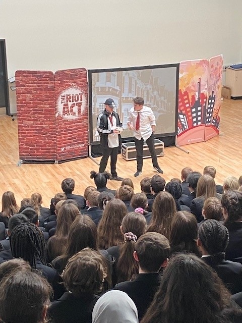 Under our partnership work with <a href="/SaferEssexRoads/">SaferEssexRoads</a>, we've teamed up with travelling drama company The Riot Act, who deliver plays to secondary schools about vital road safety messages. So far, they've visited Year 7's at <a href="/theHARIacademy/">Harris Riverside</a> <a href="/OrtuGableHall/">Ortu Gable Hall School</a> <a href="/thames_park/">Thames Park School</a> &amp; <a href="/williameds_sch/">William Edwards</a>