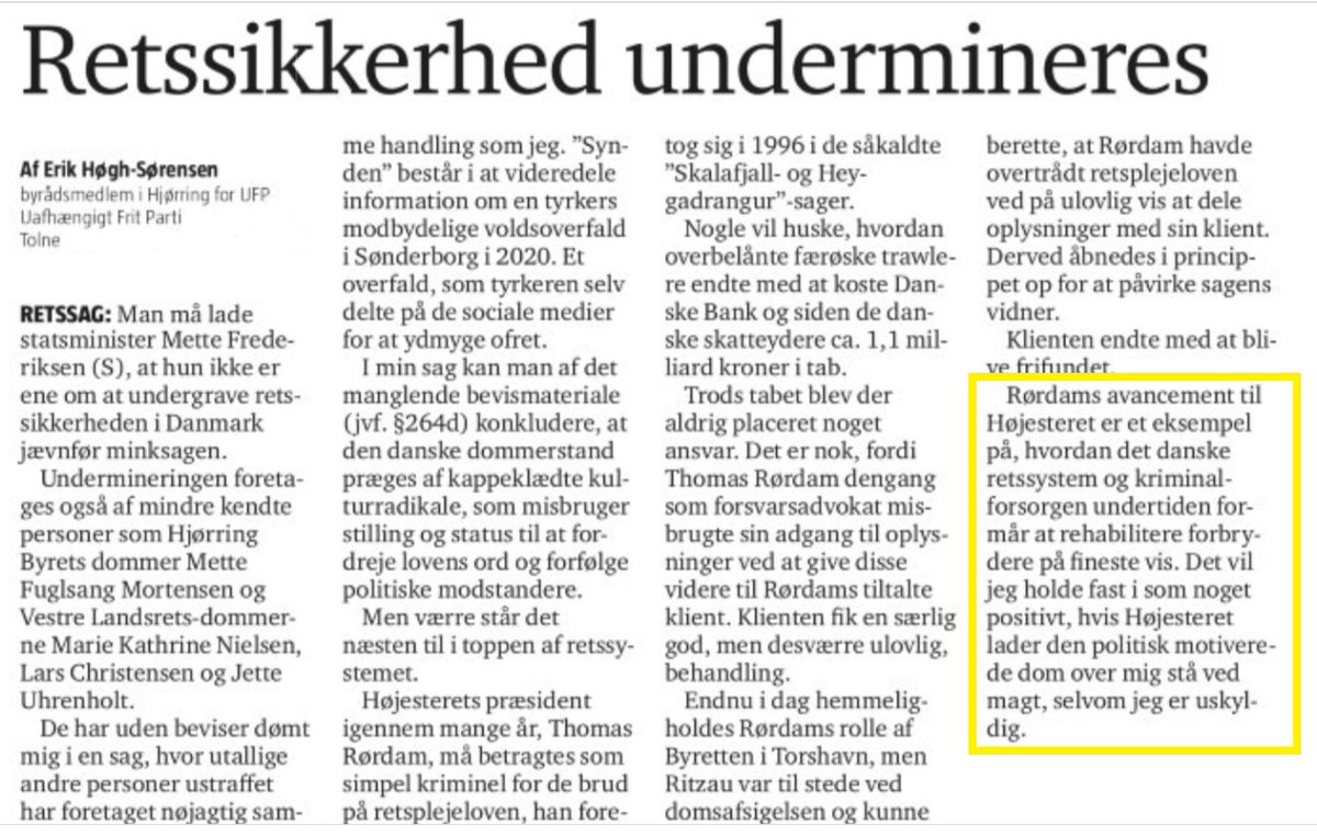 HoghSorensen's tweet photo. Thomas Rørdam blev præsident for Danmarks Højesteret trods sine forudgående lovbrud begået på Færøerne. Det hele blev hemmeligstemplet af "systemet". Men OK, om få dage træder Rørdam tilbage 🇩🇰🙂 #TakForLidt #dkpol #DetKorrupteDanmark #Minkgate #Rigsret #jura #domstole #retweet https://t.co/X2omYLm2qY