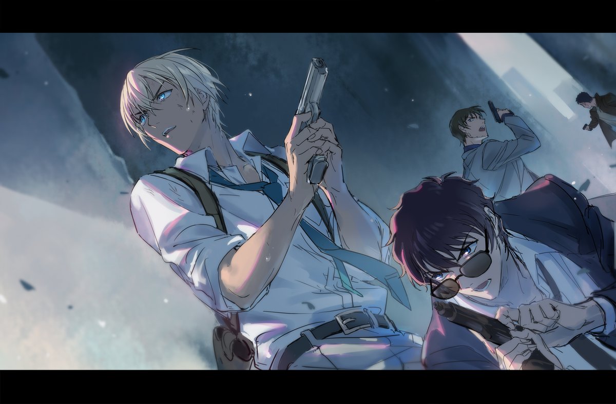 weapon gun holding necktie multiple boys shirt short hair  illustration images