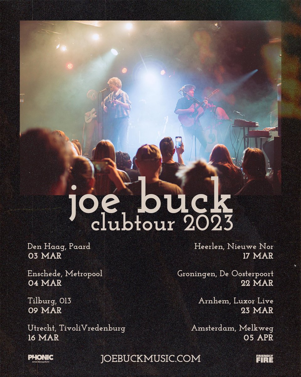 DE KAARTVERKOOP VAN DE TOUR IS GESTART!! ik kan niet wachten om jullie allemaal weer te zien en om een TE GEKKE show neer te zetten met mijn band &amp; crew 💛! tickets via joebuckmusic.com (📸 by @woutertuinhof)