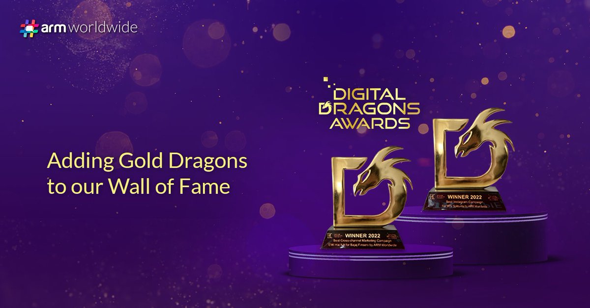 ARMDigital's tweet photo. We are extremely proud to be honoured with:
- Best Cross Channel Marketing Campaign for #EMIHaiNa for Bajaj Finserv
- Best Instagram Campaign for MTV Splitsvilla Season 13
At the #DigitalDragonsAwards2022.
Kudos to the entire team at #ARMWorldwide for the exemplary work! https://t.co/fHzr2ghQzn