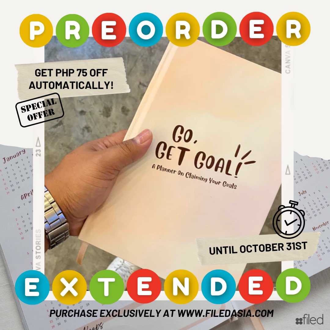 getFILED's tweet photo. Good news! π£ The PRE-ORDER period for #FiledPlanner2023 is extended until October 31st.
Plus, we have a special offer of automatic β±75 off when you purchase exclusively at https://t.co/x1Vca9GFwg βΌοΈ
#planner #plannerph #planner2023 https://t.co/WBh0q3SjSv