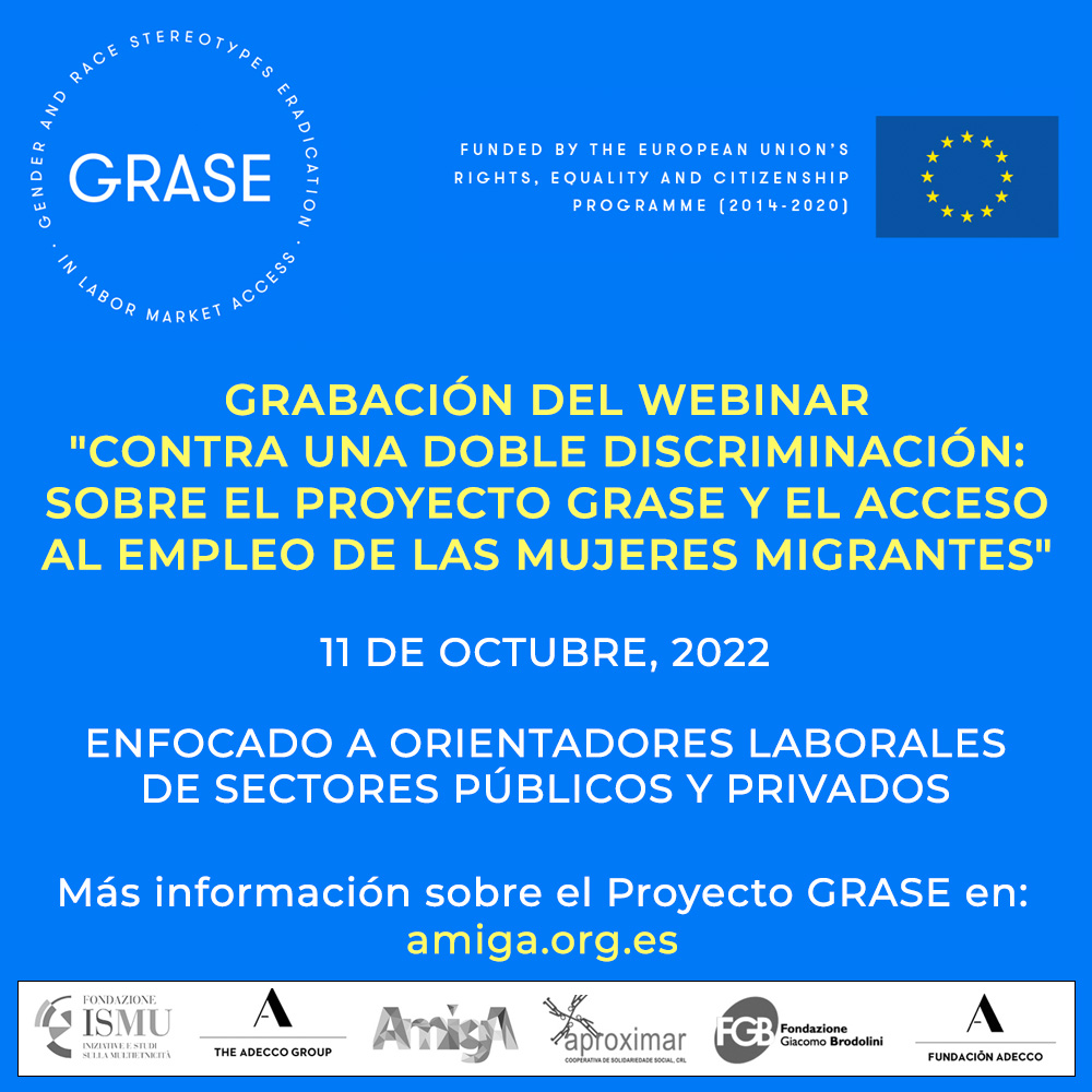 Ya está accesible la grabación de nuestro webinar "Contra una doble discriminación: el Proyecto GRASE y el acceso al empleo de las mujeres migrantes":
youtu.be/2w5SH7RYST8

#proyectograse #eugrase #mujeres #migrantes #empleo