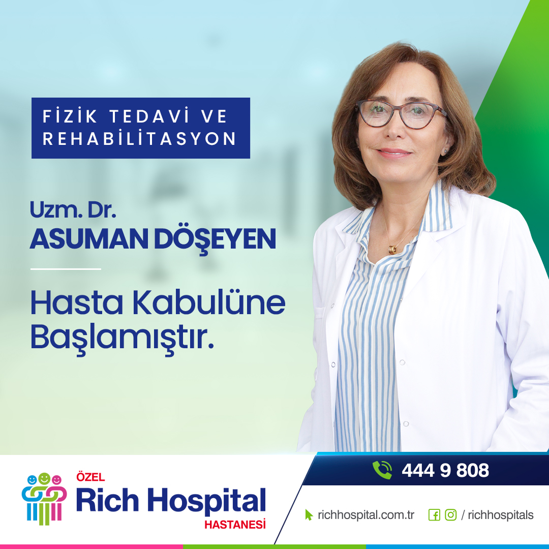 Uzm. Dr. Asuman Döşeyen, Fizik Tedavi ve Rehabilitasyon birimlerimizde hasta kabulüne başlamıştır. Detaylı bilgi ve randevu için: 4449808 - richhospital.com.tr #fiziktedaviverehabilitasyon #richhospital