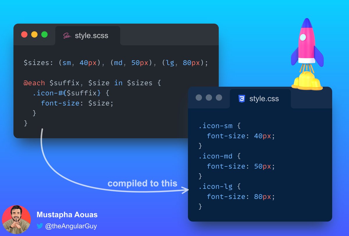 TheAngularGuy's tweet image. Did you know about Sass each loops? 👇