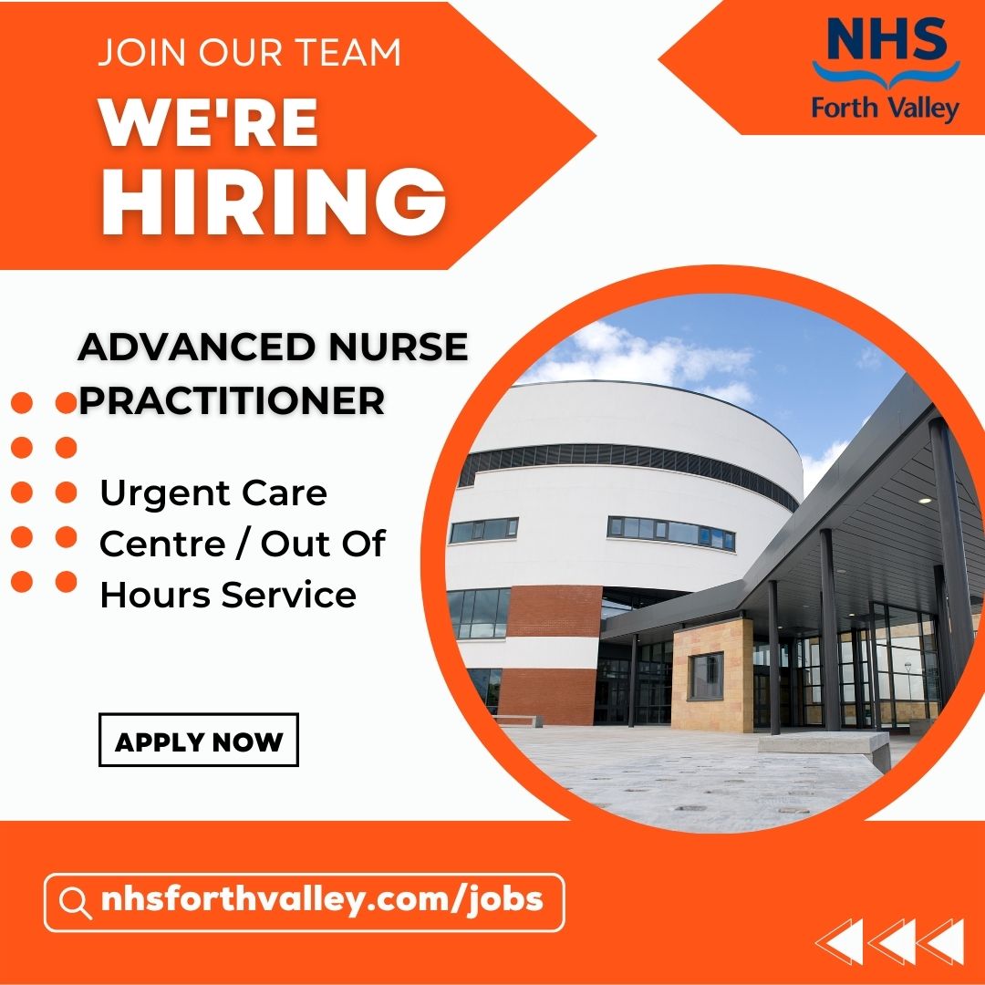 An exciting opportunity has arisen to join our team in the Urgent Care Centre / Out of Hours Service as an Advanced Nurse Practitioner. For more on this role and how to apply 🔗apply.jobs.scot.nhs.uk/internal/displ… To see more of what Forth Valley has to offer🎬vimeo.com/159815133