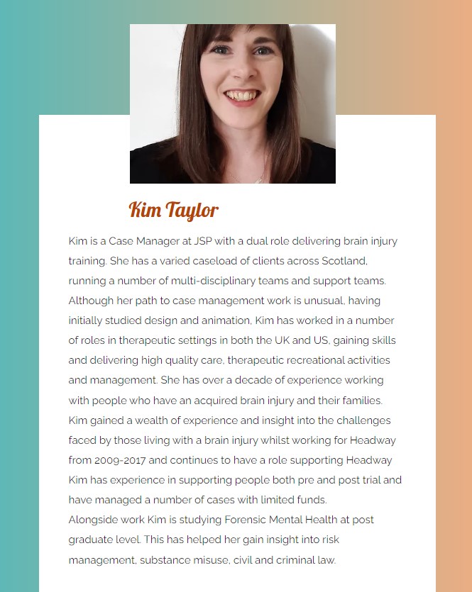 Kim in our Scotland office was complimented by a Psychiatrist who commented on her ‘refreshing’ approach to how she considered risk to make sure that it is managed in a way that enables clients and does not shut down their life.

This is why we do what we do!