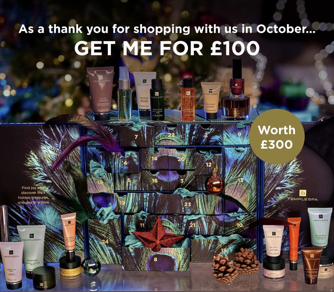 signorinagg's tweet image. Our beautiful TempleSpa advent calendar featured in Hello Magazine, contains £300 worth of products. Retailing at £150, DM me by 31/10 to get yours for £100! Plus get a free Purification Mask worth £30 while stocks last! That’s £330 of products for £100!❤️TempleSpa.com/Giovannagrossi