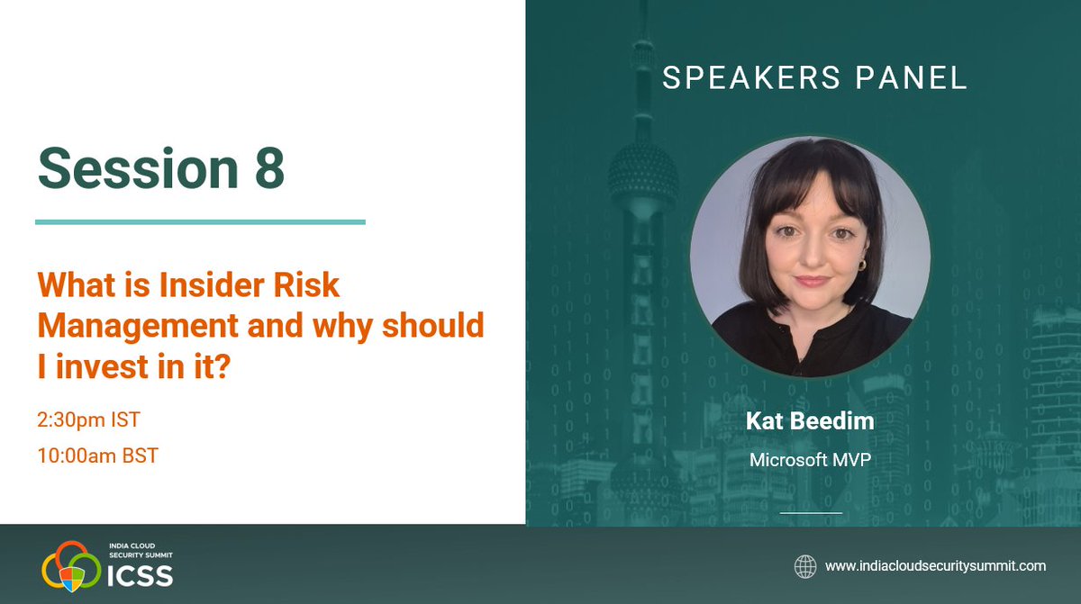 Join me tomorrow morning at 10am BST to hear about #InsiderRiskManagement at the <a href="/indiacloudsec/">India Cloud Security Summit</a>. I am joined by some amazing speakers covering #Security &amp; #Compliance so don't miss out! 

indiacloudsecuritysummit.com/#agenda