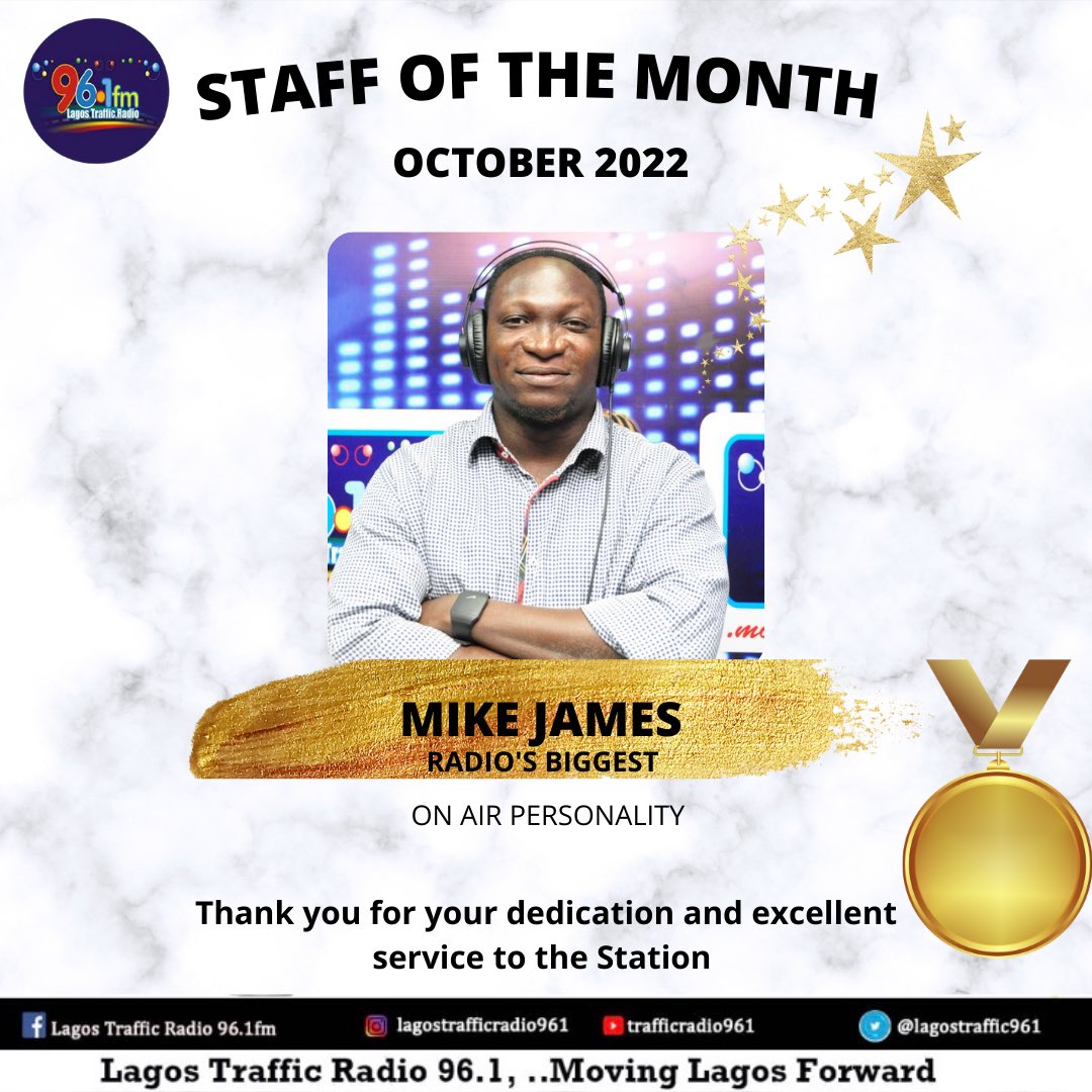 <a href="/mikejames202/">Mike Da Mouthpiece (Radio's Biggest)</a> , staff of the month of October 2022 for his positive attitude, commitment, and dedication to work. 
Congratulations!