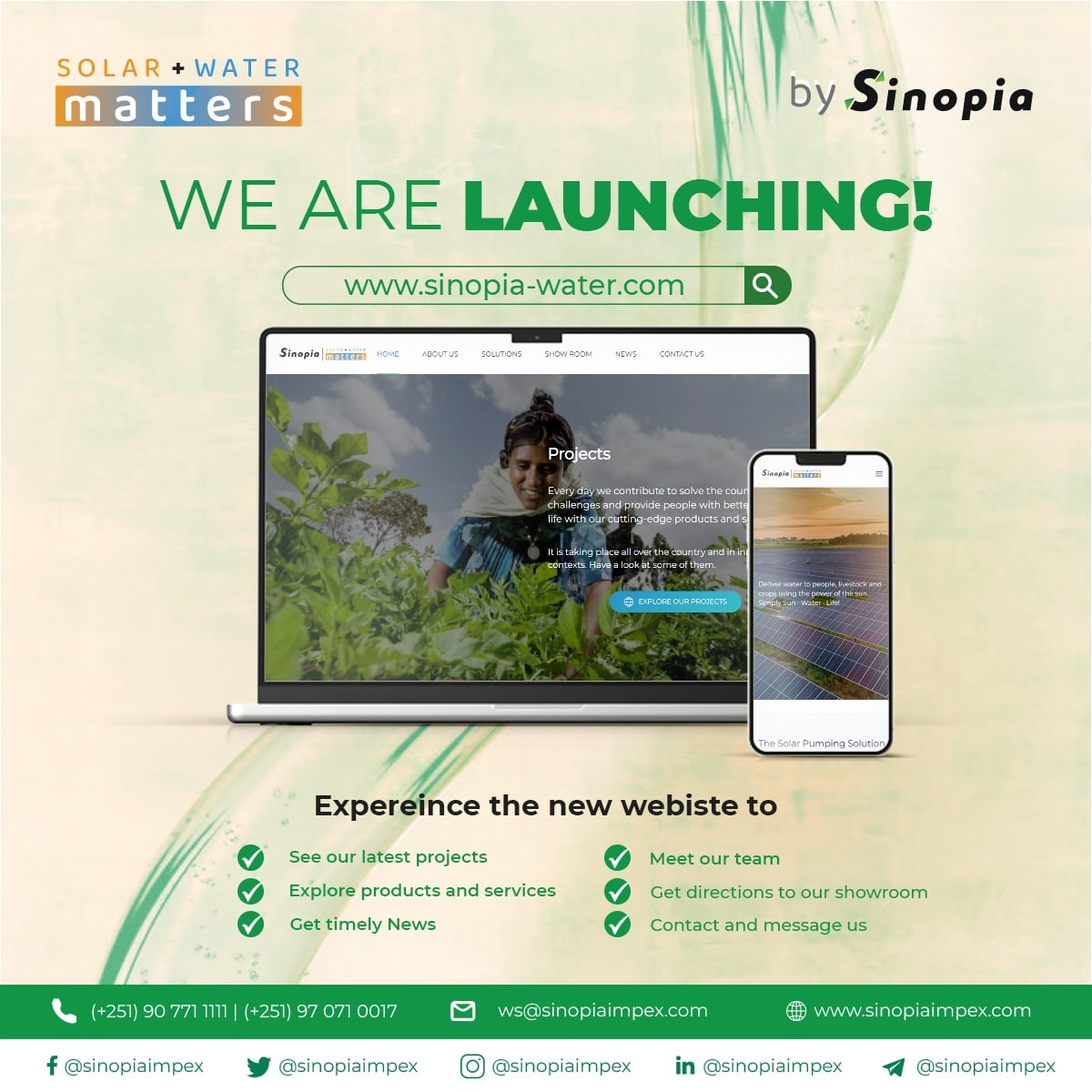 SinopiaImpex's tweet photo. We are delighted to officially announce the launch of our website, https://t.co/Nvaimquvka!

Click now! Visit our newly launched website and send us your feedback. 

Solution Matters!

#WebsiteLaunch
#Sinopia #SinopiaImpex #Ethiopia #WaterMatters https://t.co/M80J8Pmahh