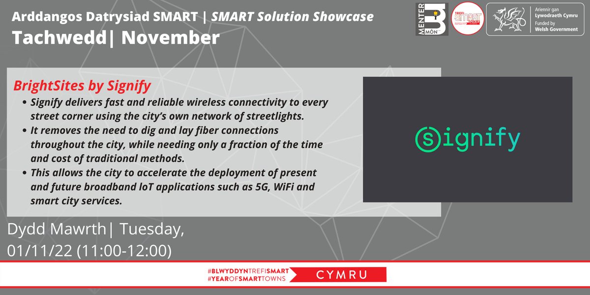 🚨🚨WEBINAR🚨🚨 Next Tuesday we will be speaking to Signify, who have developed a mesh system for connecting urban areas using street lights! To register, follow the link - eventbrite.co.uk/e/smart-town-s… @GwyneddMon @BusnesGwynedd @CliveBronydd @petergwyn @HwbMenter