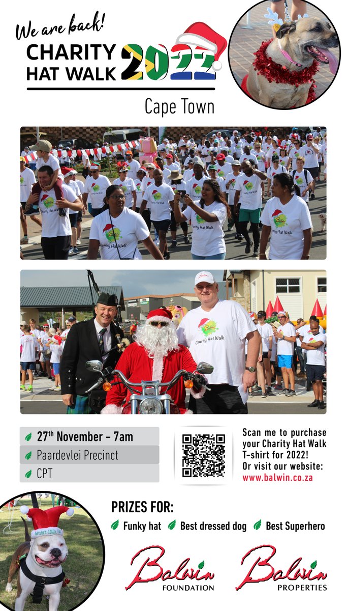Join Halli Trust on the 27th of November at Paardevlei Precinct, Cape Town for the 5km Charity Hat Walk! 
To enter all you need to do is purchase a t-shirt priced at R100 for adults and R80 for kids <a href="/BalwinNPO/">Balwin Foundation</a>
Click here to enter: ow.ly/VHnh50Lf2Bn
#balwin #charityhatwalk
