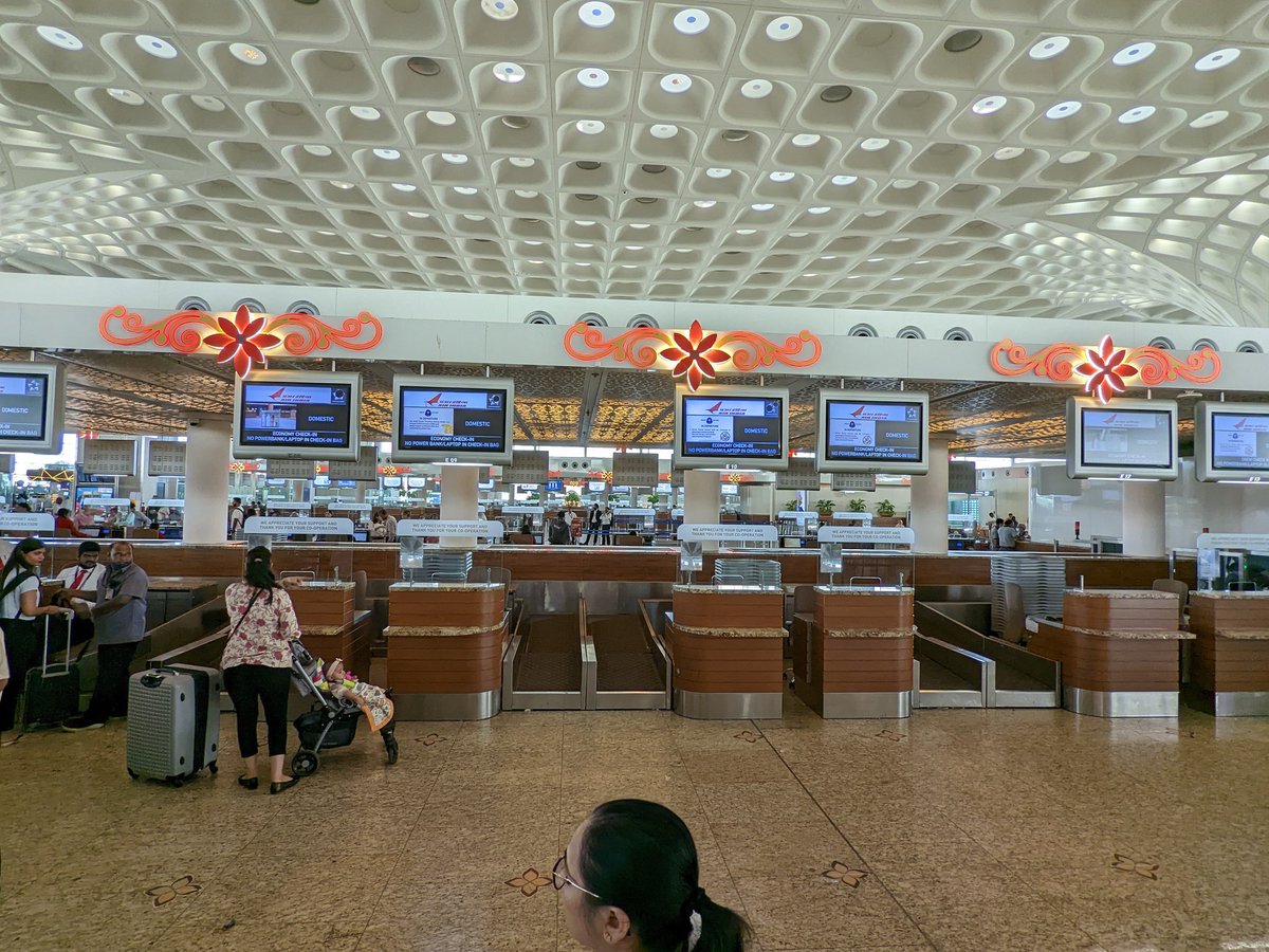 deepbluesmthing's tweet photo. 2 out out 12 public counters manned/functional at #terminal2 @BOMairport - refer pictures. Passengers being made to wait unnecessarily, please address @airindiain @MoCA_GoI https://t.co/hTsJr7hOjI