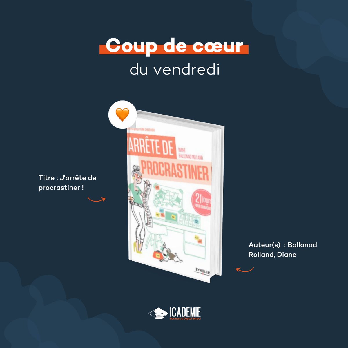 [VENDREDI #LECTURE] 

J'arrête de procrastiner ! 💪

Nous sommes tous des procrastinateurs ! Mais quand cela devient un mode de vie, il est temps d'agir ! 

Diane.B propose un programme en 21 jours pour apprendre à mieux gérer nos priorités.

À lire ici 👉 swll.to/QHnV7k