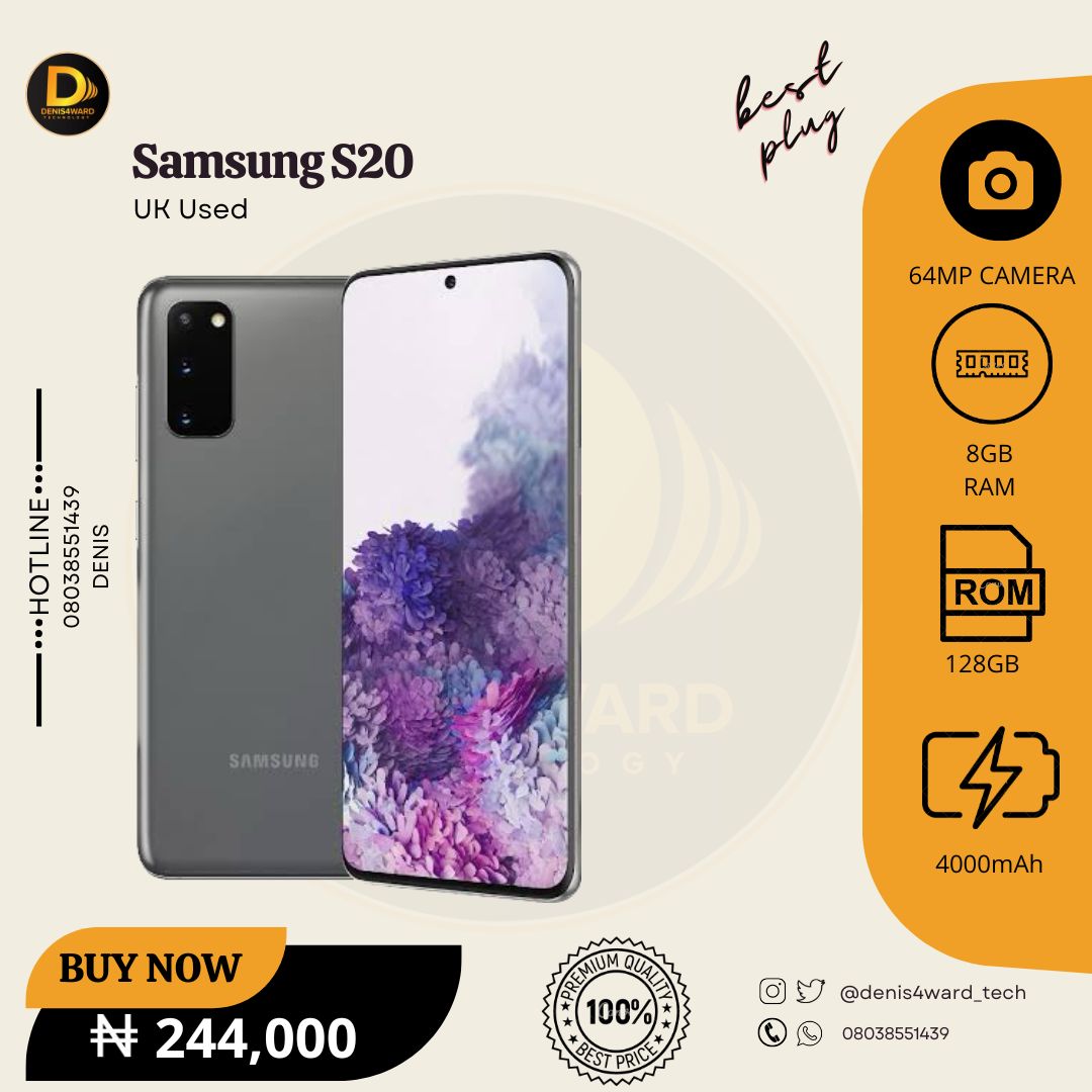Denis4ward_Tech's tweet photo. Grade A UK used Samsung S20
Available ✅
Slide into our DM to place your order 🛒
Delivery available 🚚
#ELONMUSK #Naira #vindeisel #Moneyandlove #saraki #popsy #kanu #Hausa #Akure #denis4ward #samsunggalaxy #S21 https://t.co/Yib6i59bKG