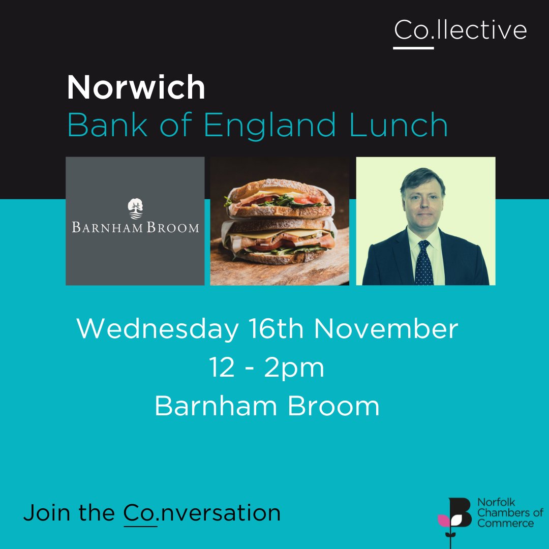 Come and learn about the current economic climate and what we can do to support you as a business while enjoying a buffet lunch supplied by @barnhambroom Book your place for our Bank of England Lunch on the 16th of November below norfolkchamber.co.uk/chamber-events…