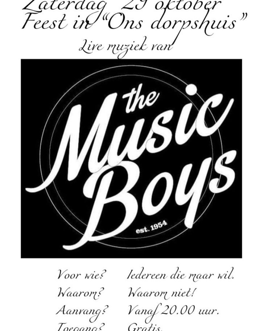 Zaterdag 29 Oktober live muziek in het Dorpshuis van Westeremden. GRATIS INTREE.