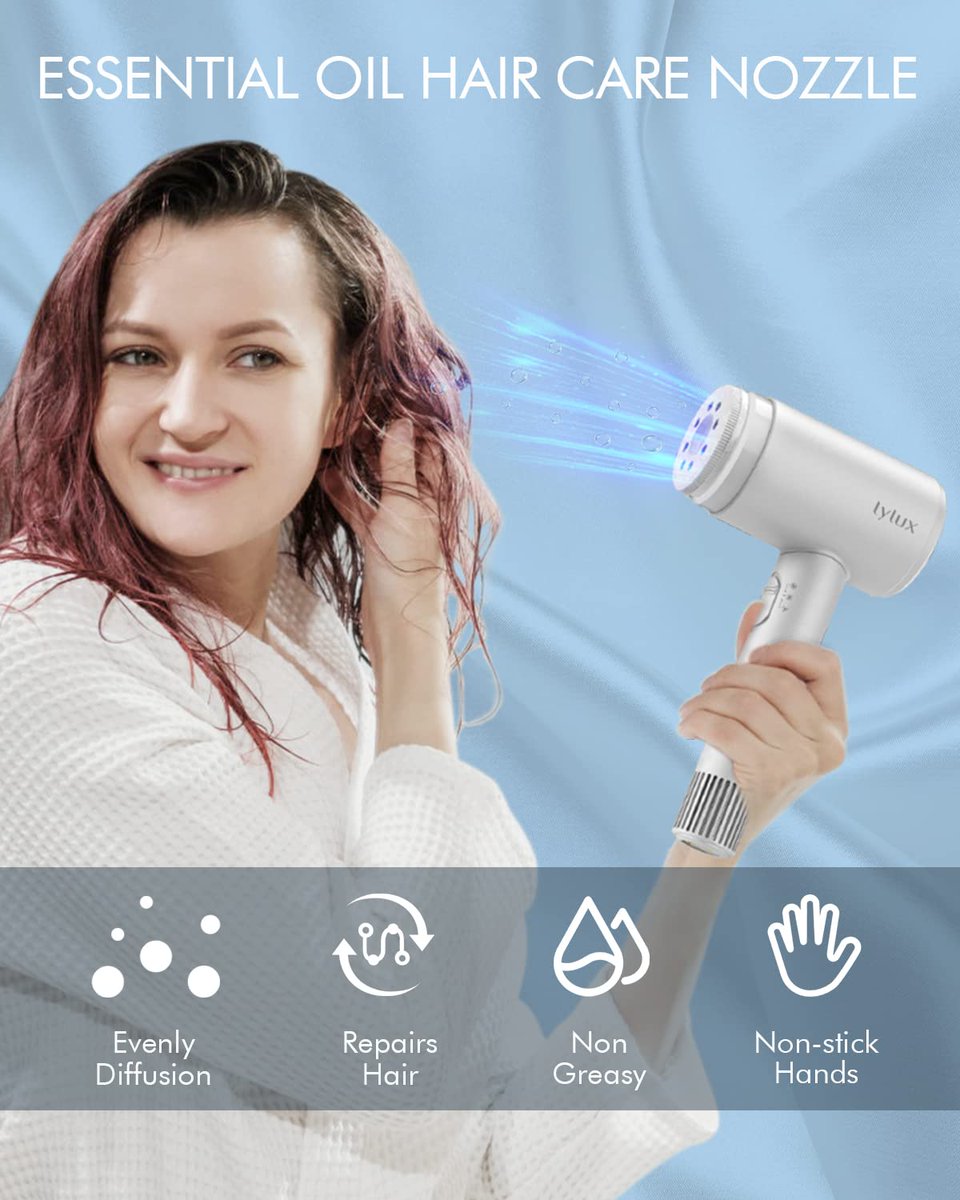 Lyluxshop's tweet photo. NOVEL USAGE.

The oil treatment can be applied while blow-drying your hair. Using the wind from the hair dryer, the oil is sprinkled evenly on each strand of hair, moisturising it without feeling greasy.

#lylux #hairdryer #gift #cordlessdesign #design #haircare #hairsalo #beauty https://t.co/ef0dMzfCDv