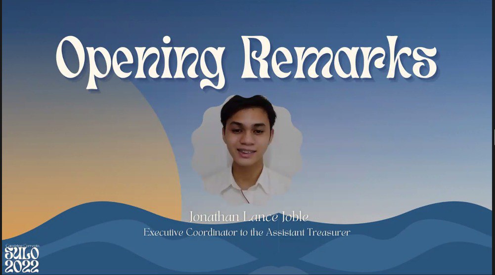 UST_ASC's tweet photo. The Spirit of learning opportunities truly surrounds the atmosphere, as Mr. Jonathan Lance Joble, from the  Accountancy student council, warmly welcomes everyone and delivers his heartfelt opening remarks.

#CapsizingCurrents
#Rediscover
#SULO2022
#Illumin18Paths https://t.co/X35D4a1Eaj