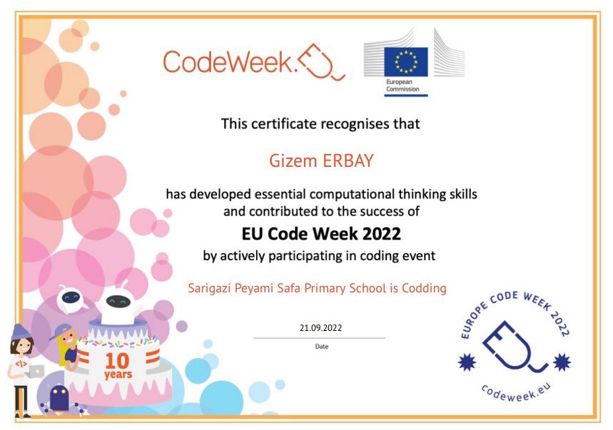 peyamisafailko's tweet image. Okulumuz #CodeWeek Haftası etkinliklerine katılarak sertifika almaya hak kazandı.
#CodeWeek #codeweek10 #codeweek2022
@tcmeb @istanbulilmem @memsancaktepe @CodeWeekEU @CodeweekTurkiye @eTwinning_ist @harezmimodeli @SncktpeTwinning