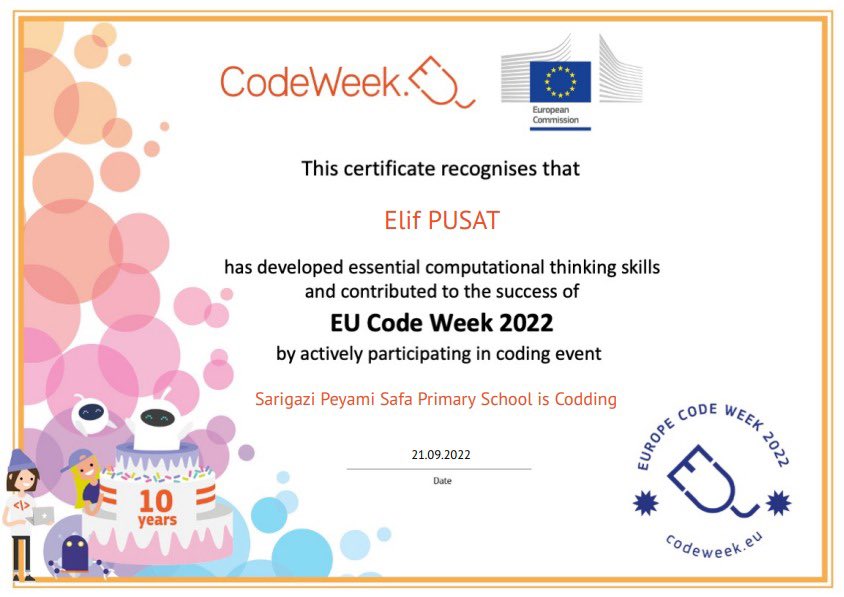 peyamisafailko's tweet image. Okulumuz #CodeWeek Haftası etkinliklerine katılarak sertifika almaya hak kazandı.
#CodeWeek #codeweek10 #codeweek2022
@tcmeb @istanbulilmem @memsancaktepe @CodeWeekEU @CodeweekTurkiye @eTwinning_ist @harezmimodeli @SncktpeTwinning