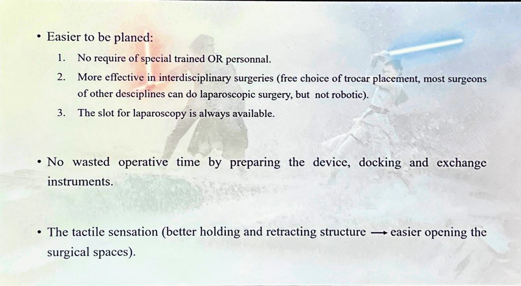 Interesting debate at #ESGO2022 on MIS approach in gyn cancer surgery: laparoscopy (“every surgery starts laparoscopically”, direct approach, with haptic feedback) versus robotic (superior for BMI>35, augm reality, decreasing cost with volume). More tools, more possibilities.