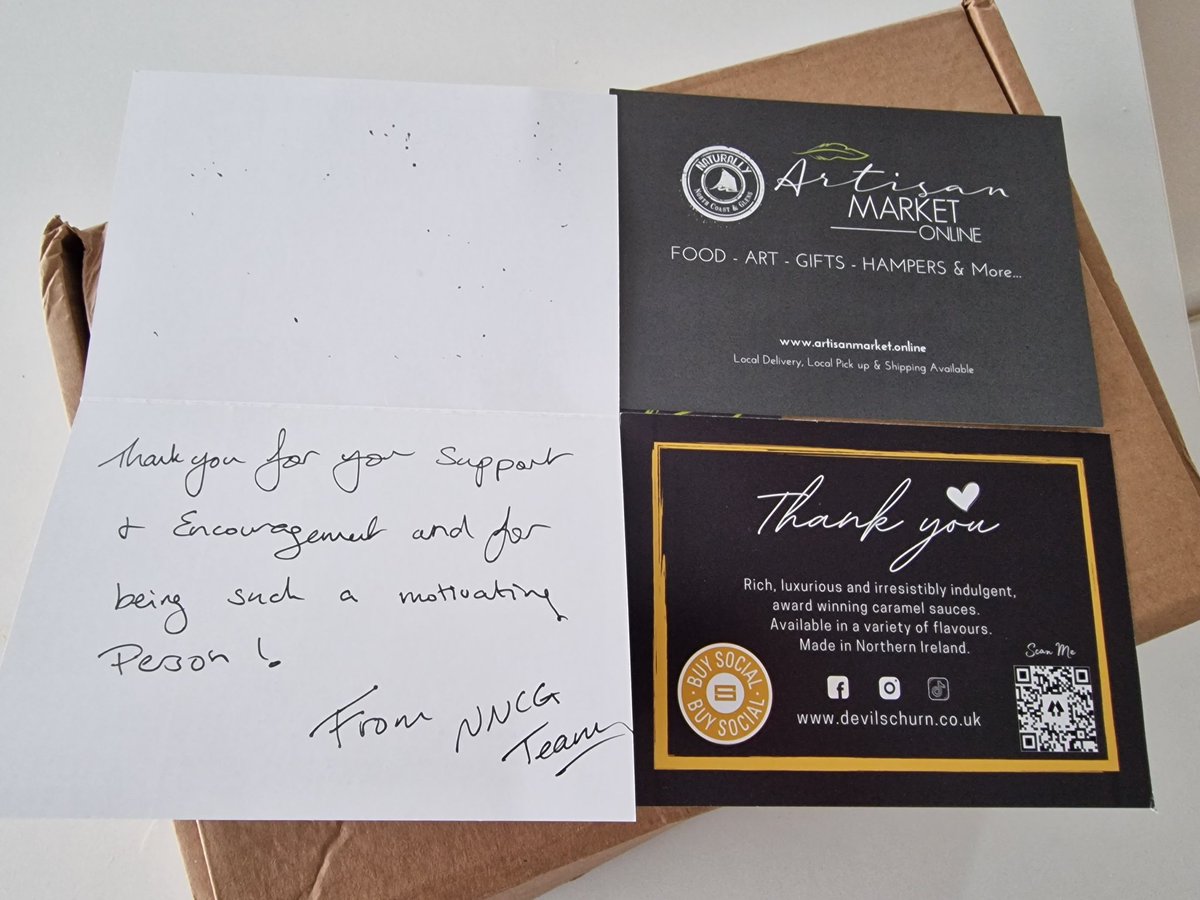 Mandymo4's tweet photo. Blown away by my @socentni member @NaturallyNCG sending me a gift &amp; card, those words are lovely ❤️ I visited the #Bushmills market 2congrat Shauna&amp;team on that weekend they won the #ConsumerFacing category at the #SocEntNIAwards22. 
I of course did #BuySocial at the time. #ThkU https://t.co/Wv8W7EXrBi