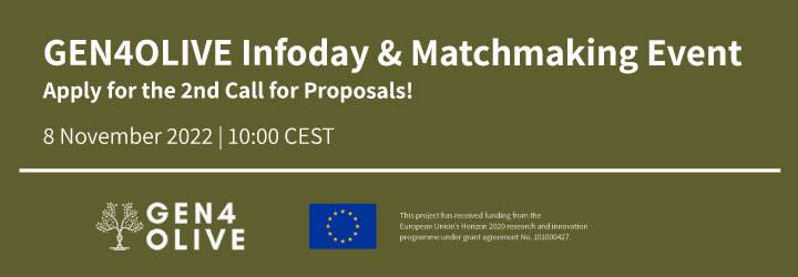 🌿 <a href="/Gen4Olive/">GEN4OLIVE</a> will organise an international #infoday and #matchmaking event to explain it 2nd call. 

📅 8th of November

ow.ly/R2UR50Ll1e2
#innovation #digitalisation #agrifood