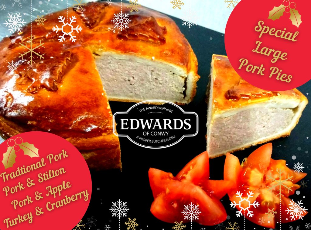 EdwardsofConwy's tweet photo. Special Large Pork Pies for Christmas. Pre order &amp; collection from shop only. Pop in or give us a call on 01492 581111/592443
#Christmas2022 #GetReady #ChristmasPorkPies #GotToBeEdwards https://t.co/gE8CxkjtTb