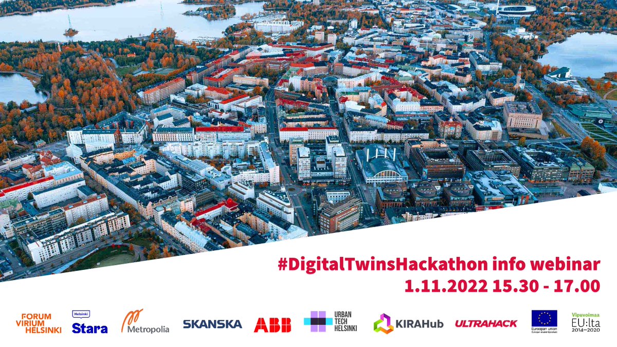 The Digital Twins #Hackathon!🏪 4 challenges in #smartliving, #circulareconomy, city maintenance, and city #logistics Join pre-hack webinar on November 1st 📆 Learn more about the challenge & meet the partners. 👉 bit.ly/DigitalTwinWeb… #sustainableliving #Sustainability