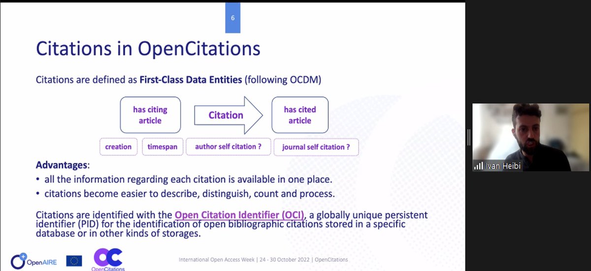 @opencitations an infrastructure dedicated to the publication of open #bibliographic and #citation data being presented by @ivanHeiB  at the @OpenAIRE_eu #OAWeek22
Discover more at openaire.eu/citations-and-…
