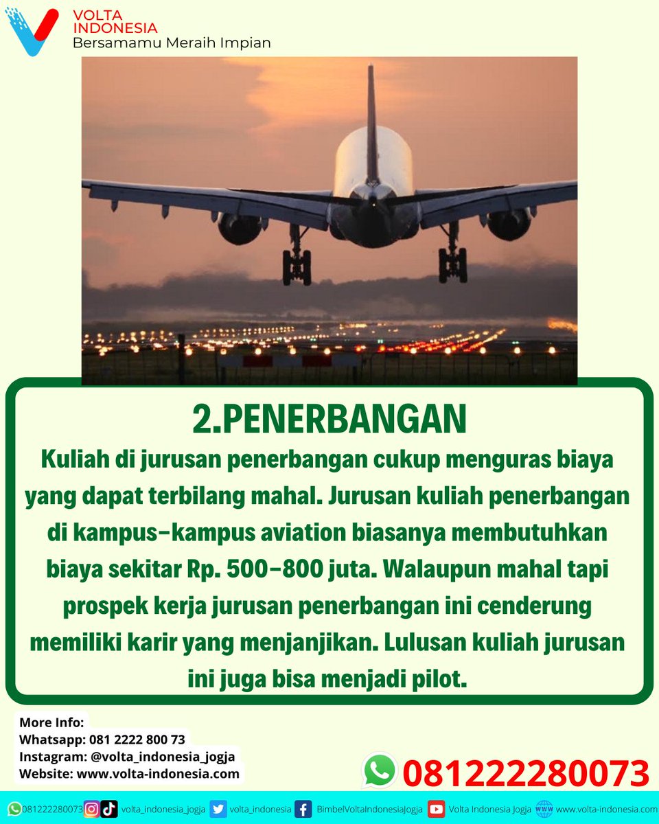 volta_indonesia's tweet photo. Jurusan kuliah yang terkenal mahal, ada yang pengen masuk jurusan dibawah ini ? Yuk persiapkan dari sekarang bersama BIMBEL VOLTA INDONESIA 🥰
#voltaindonesia #bersamamumeraihimpian #jurusankuliah #snbt2023 #utbksnbt2023 #3SMA #gapyear #bimbekmurahjogja https://t.co/z0qKtt5W2G