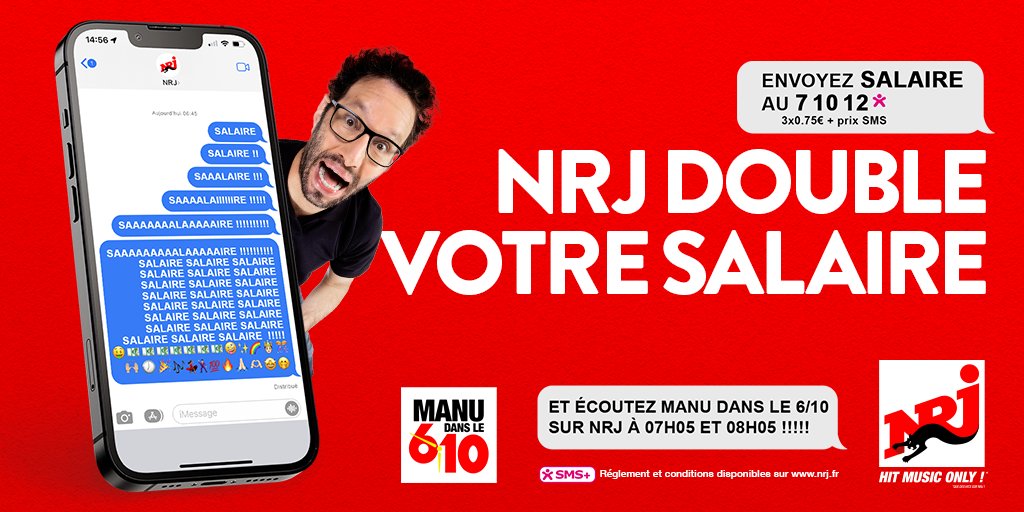 😀Ce matin sur #NRJ #Manu à doublé le salaire 💸💸 de Laury de Carcassonne et de Logan de Seyssel. Tentez votre chance, c'est ici ▶️ nrj.fr/nrj-double-vot…