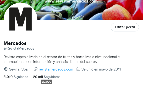 RevistaMercados's tweet photo. 2⃣0⃣.0⃣0⃣0⃣ seguidores ‼️

Muchas gracias a todos los que confiáis en nosotros para estar informados sobre el sector hortofrutícola. 

Es un orgullo y una responsabilidad para seguir trabajando.

Para celebrarlo, haz RT y el día 2 sortearemos una suscripción a la revista 1 año ☺️ https://t.co/ngnQUWo0dE