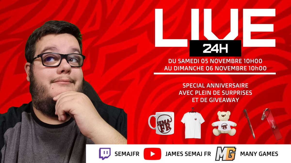 semajfr's tweet photo. Annonce live 24h

➡️ Du Samedi 05 Novembre 10h au Dimanche 06 Novembre 10h
➡️ Je vous propose de venir me soutenir pour ce live 24h
➡️ Il y aura beaucoup de cadeaux

Merci à mon partenaire MG de m'accompagner pour ce live
Je compte sur vous pour venir soutenir lors de ce live https://t.co/2wFinONUrn