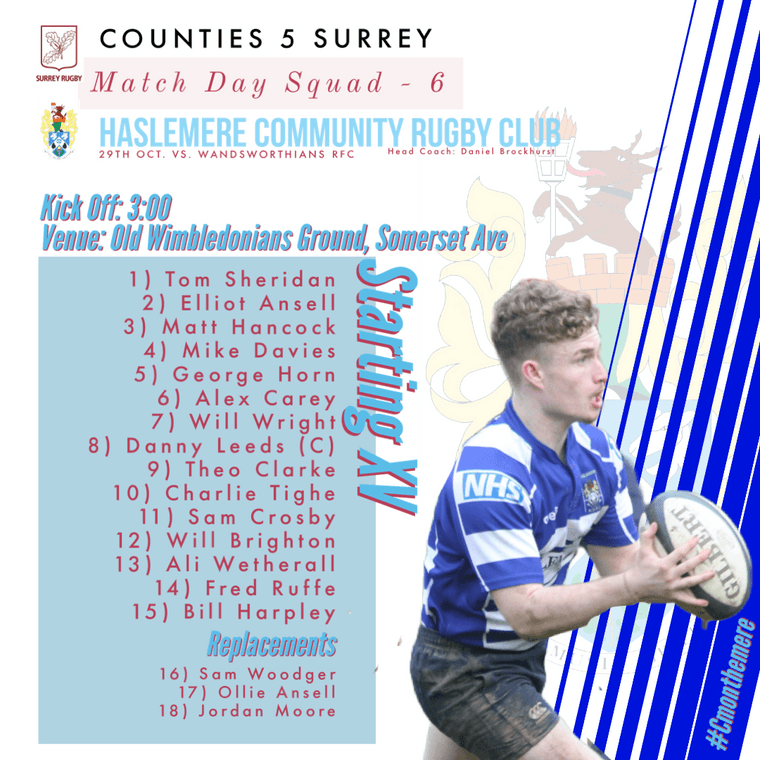 HaslemereRFC's tweet image. 1st XV Squad Announcement for away game at Wandsworthians RFC 29th Oct
haslemererugby.co.uk/news/1st-xv-sq…