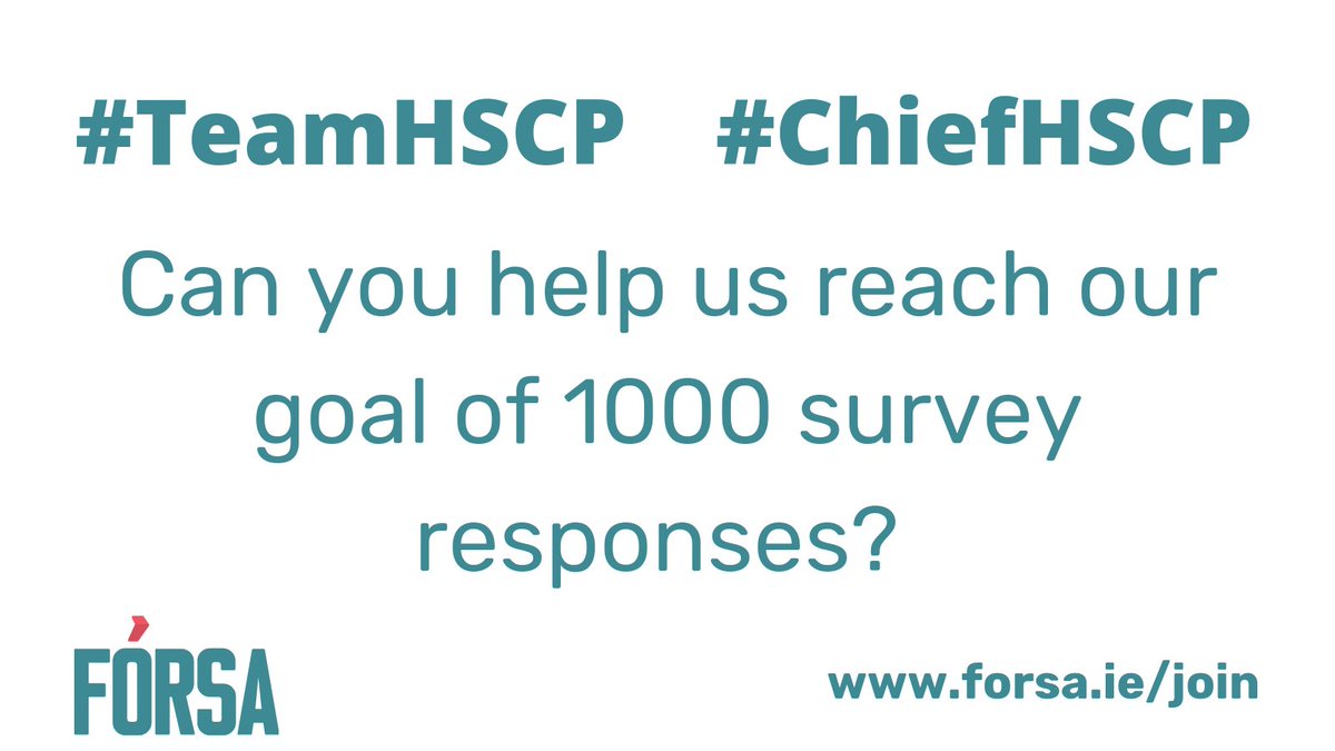 Do you have 6mins & 24 seconds to share your opinions on a #ChiefHSCP role in the Department of Health? Apparently that's the average time for completing our @forsa_union_ie survey 👇👇👇👇 forms.office.com/pages/response… Have passed the 800 mark and hoping to make 1000. Please RT🙏