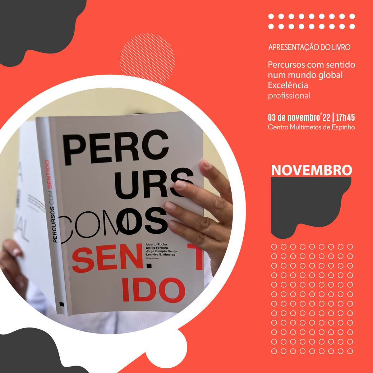 O Município de Espinho e os autores da obra convidam-no para a sessão de apresentação e lançamento do livro 'Percursos com Sentido', a realizar no próximo dia 3 nov. 2022, no @multimeios_espinho. Saiba mais: bit.ly/percursoscomse…
Esperamos por si!
#espinho