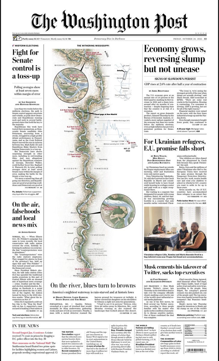 Quite a front page of the @washingtonpost today, featuring the not-so-mighty Mississippi as mapped by @KarklisCarto:
