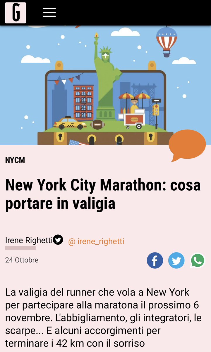La valigia del runner che vola a New York per la <a href="/nycmarathon/">TCS New York City Marathon</a> Il consigli per non sbagliare per <a href="/Gazzetta_it/">La Gazzetta dello Sport</a> 
gazzetta.it/running/storie…