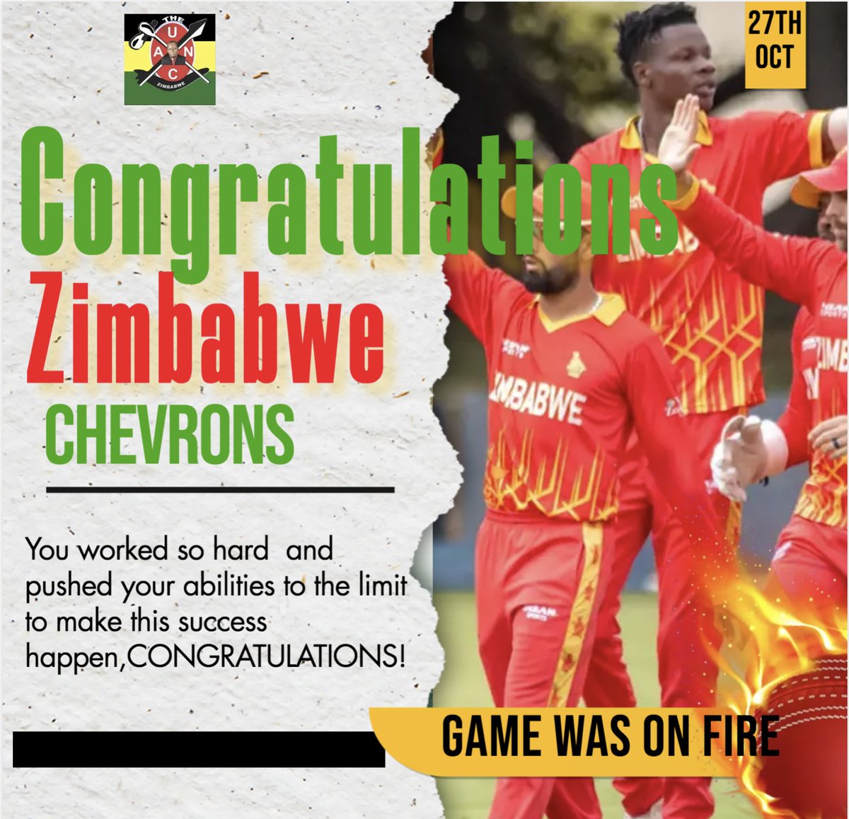 Congratulations to the Chevrons!
<a href="/ZimCricketv/">Zimbabwe Cricket</a> <a href="/GwinyaiMuzorew1/">Gwinyai Muzorewa</a>