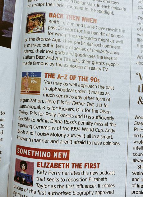 To echo @bushontheradio If you are one of the amazing people that subscribe to our A-Z of the 90s podcast then thankyou! We are honoured to be featured in the @RadioTimes best new shows sandwiched between Keith Lemon and Katie Perry ❤️