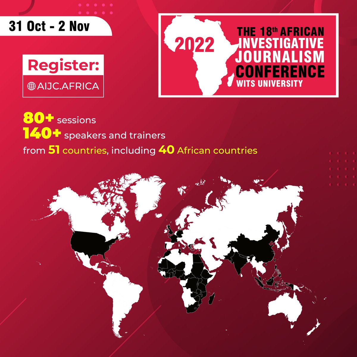 REGISTER: There's still time to register for the 18th @AIJC_Conference, taking place in Jo'burg next week. With 80+ sessions and 140+ speakers and trainers from 51 countries, you don't want to miss out on one of the best journalistic events in the world! aijc.africa/programme/