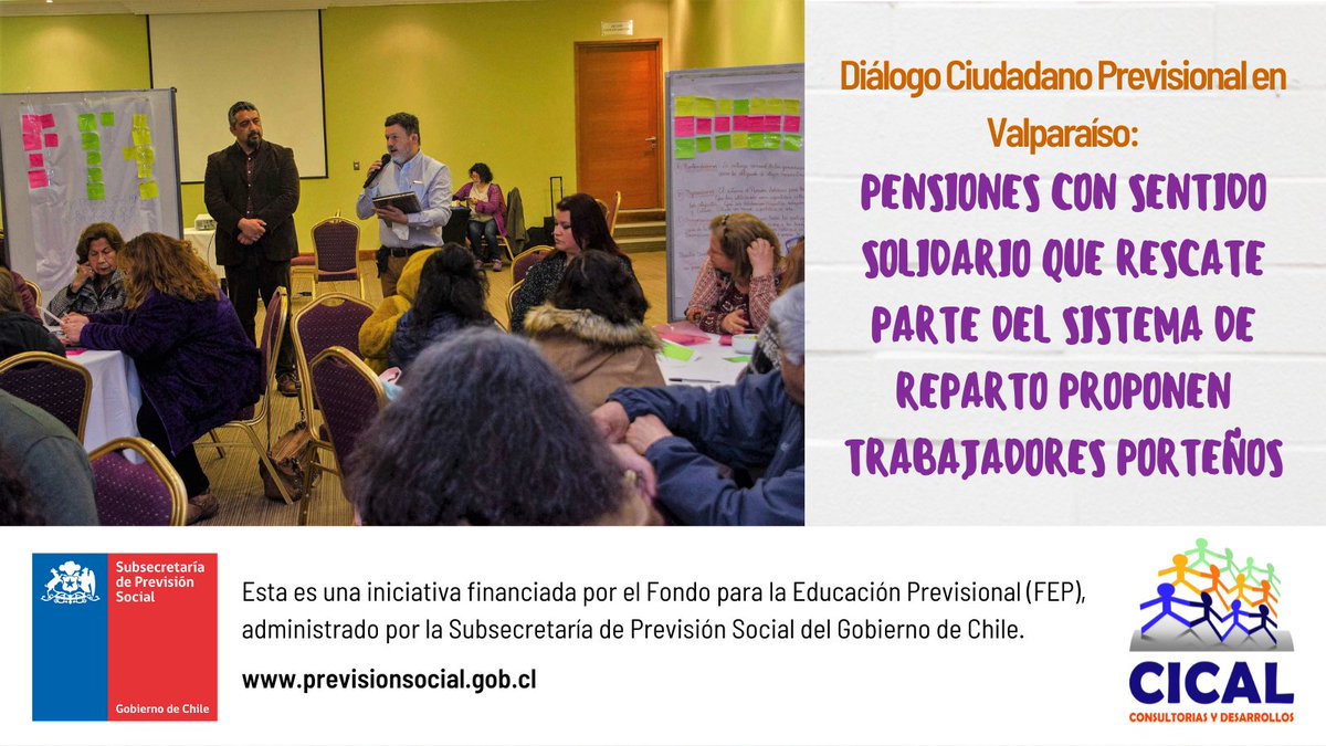 CicalEmpresas's tweet photo. VALPARAÍSO. - Trabajadoras y trabajadores de la región coincidieron en plantear un nuevo sistema previsional solidario que recoja parte del sistema antiguo de reparto.

👉 https://t.co/peV6IxPk2i https://t.co/CUKHvt4xXt